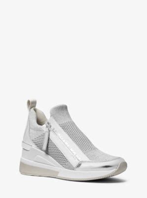 michael michael kors willis metallic stretch knit trainer|michael kors willis wedge.